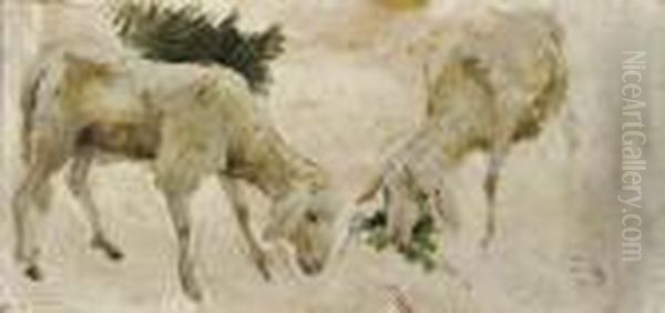 Pecore Brucanti Olio Sucartone Cm.51x22 Allegata Perizia Di V.rochiero - view 1