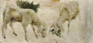 Pecore Brucanti Olio Sucartone Cm.51x22 Allegata Perizia Di V.rochiero by Ernesto Rayper