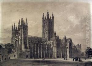 The South-west View Of Canterbury Cathedral by Louis Laurant Raze