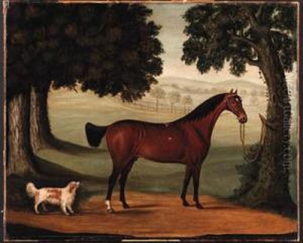 A Bay Horse And Spaniel In A Landscape - view 1