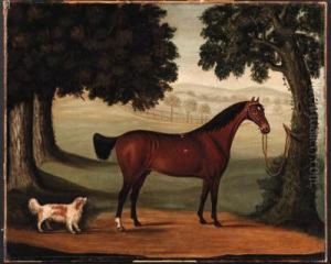 A Bay Horse And Spaniel In A Landscape by John Burell Read