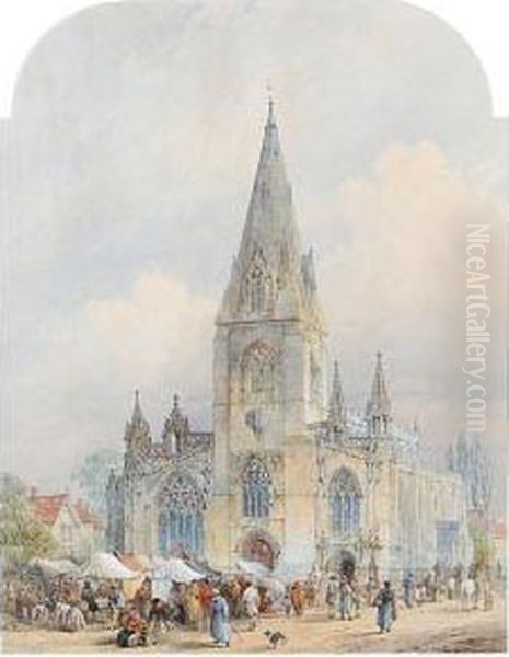 A Market Scene Before A Town Church - view 1