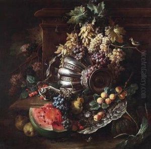 A Still Life Of Fruit With A Vase by Tommaso Realfonso