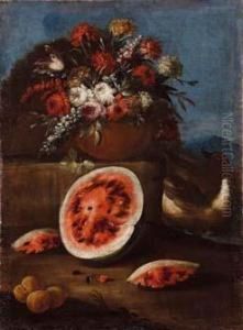 Vaso Di Fiori Su Un Ripiano Con Mezza Anguria by Tommaso Realfonso