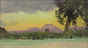 Landscape With Purple Butte And Lavender Sky by Charles Franklin Reaugh