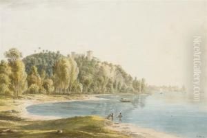 Des Pecheurs Au Bord D'un Lac, Une Forteresse Sur Un Promontoirrocheux