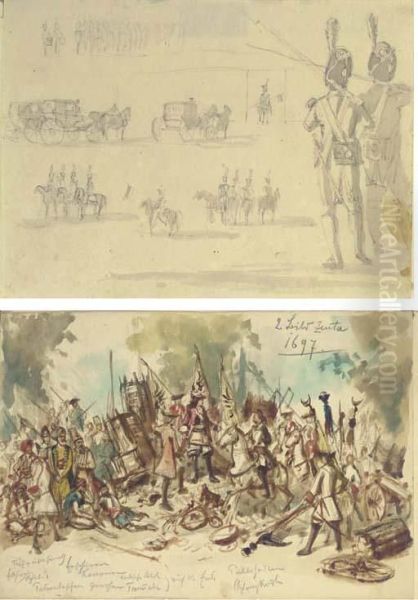 Studies Of Soldiers, Horses And Carriages - view 1
