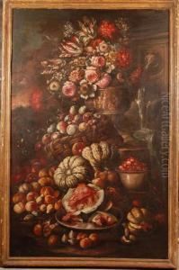 Vaso Di Fiori Con Frutta E Fontana by Giacomo Recco