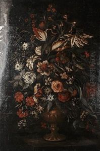 Lillies, Tulips, Roses And Other Flowers In A Bronze Vase; And Roses, Carnations, Tulips And Other Flowers In A Bronze Vase