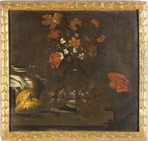 Natura Morta Con Fichi, Fiori, Pane,brocca