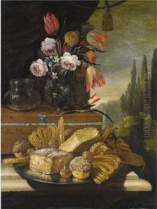 Natura Morta Di Dolci E Biscotti In Un Paesaggio by Nicola Maria Recco