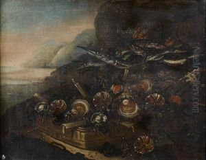 Nature Morte De Crustaces Et De Poissons Devant Un Rivage by Nicola Maria Recco
