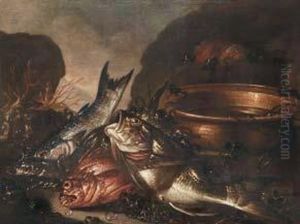 Natura Morta Con Pesci E Paiolo In Rame - Natura Morta Con Pesci E Frutti Di Mare by Nicola Maria Recco