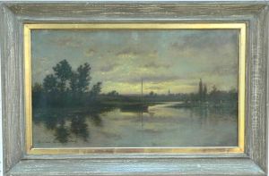 A Landscape With Central Boat On Water by Gardner Arnold Reckhard