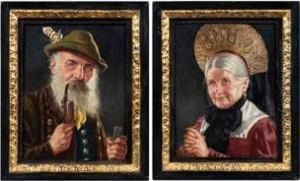 Paar Brustportraits Eines Bayerisches Altbauernpaars In Tracht by Theodor Recknagel