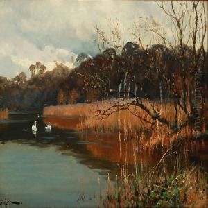 Swans On A Forest Lake by Arthur Walker Redgate