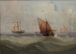 Scarborough Fishing Boat And Other Vessels At Sea by Edward King Redmore