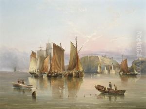 Luggers And Other Commercial Traffic In A Calm Off Whitby by Henry Redmore