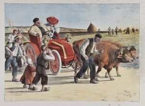 A Comic Early Motoring Scene by Georges Redon