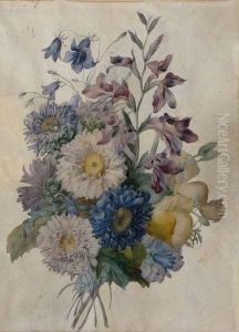 Jete De Dahlias Et Ancolies by Pierre-Joseph Redoute