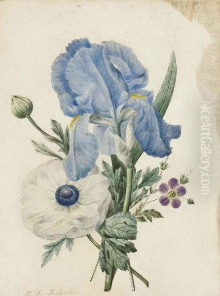 A Blue Iris, A Geranium And A White Poppy - view 1