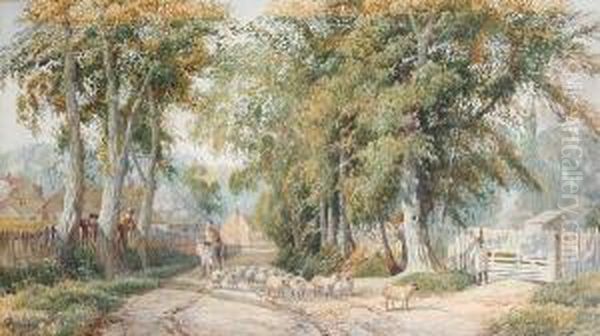 A Shepherd And His Flock On A Countrylane - view 1
