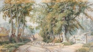 A Shepherd And His Flock On A Countrylane by Joseph Charles Reed