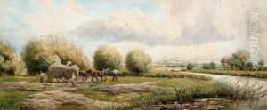 Gathering Hay Beside The Thames by Joseph Charles Reed