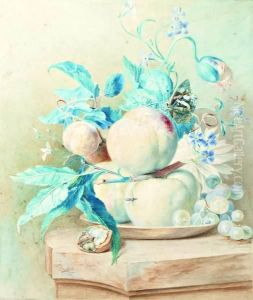 Stilleven Met Bloemen, Vruchten En Vlinder by Hendrik Reekers