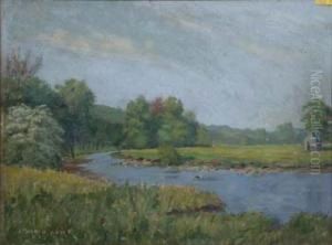 On The Wye At Rowsley, Derbyshire -oil by William Maxwell Reekie