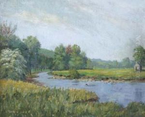 O.b.e., J.p. D.i.a. , On The Wye At Rowsley, Derbyshire, Signed, Titled On Verso by William Maxwell Reekie