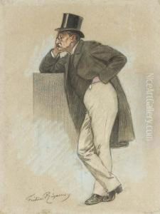 Portrait D'hugo Oberndoerffer De Profil A Gauche Tenant Unparapluie Avec Des Etudes Subsidiaires