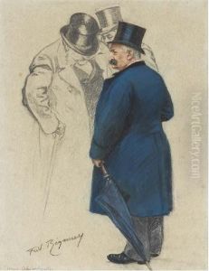 Portrait De Monsieur Lange De Profil A Gauche, Son Bras Appuye Surun Piedestal by Frederic Regamey