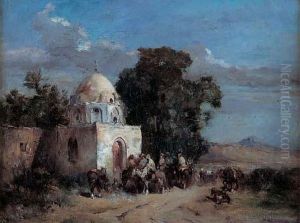 " Cavaliers Devant Le Marabout ". by Emile Regnault de Maulmain