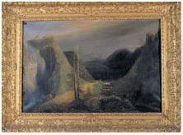 Paysage De Montagne Aux Cervides Et Echassiers - view 1