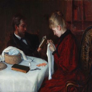 A Young Married Couple Around A Table In The Living Room by Julius Christian Rehder