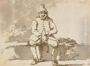 Sittande Man Med Pipa I Landskap by Jean Eric Rehn