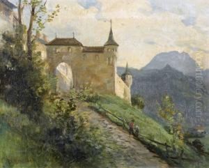 Stadttor In Greyerz Mit Befestigungspartie. by Jean-Joseph Reichlen