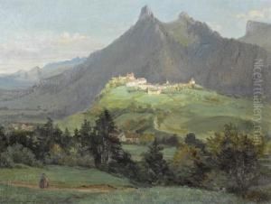 Sommerliche Ansicht Von Greyerz Mit Dem Dent Du Broc. by Jean-Joseph Reichlen