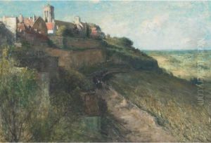 Crowd Walking Down From A Hilltop Town by Archibald David Reid