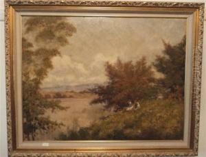 Children Fishing By A River