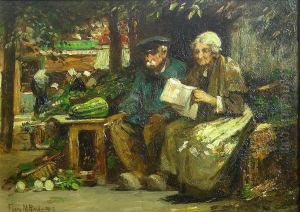 Reading The News (market Scene) by Flora MacDonald Reid