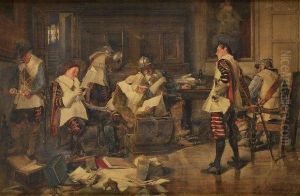 Cavaliers En Armespillant Une Maison