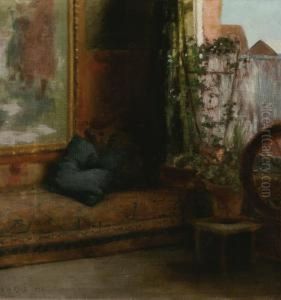 Interior With Spinning Wheel by Mary Augusta Heister Reid