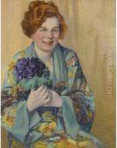 Girl Holding Flowers by Robert Reid