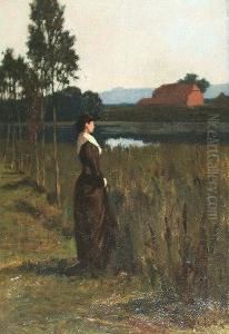 A Young Peasant Woman In A Marsh Field by Samuel Reid