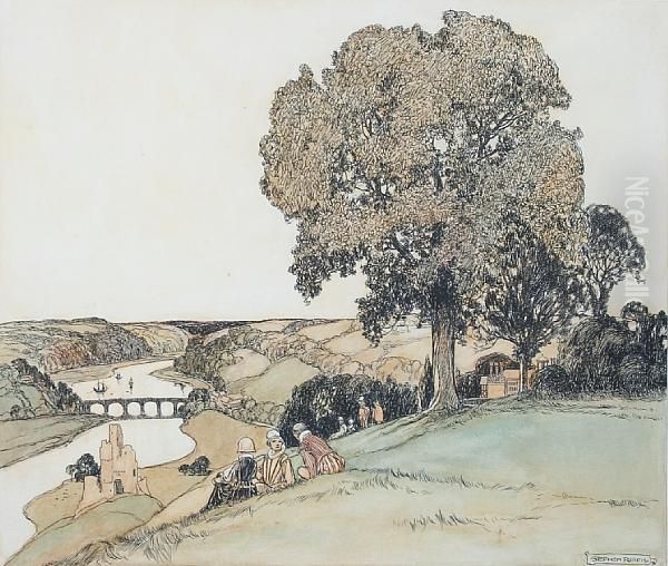 Figures In Tudor Landscape - view 1