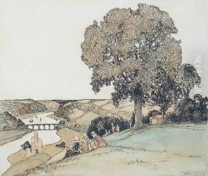 Figures In Tudor Landscape by Stephen Reid
