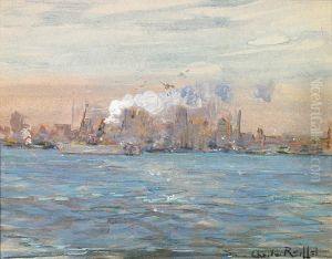Boats Along The New York Skyline by Charles Reiffel