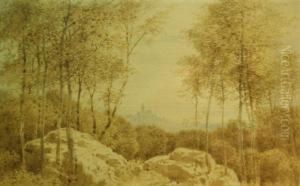 Landscape With View Of Hilltop Village In Distance by Karl Theodor Reiffenstein